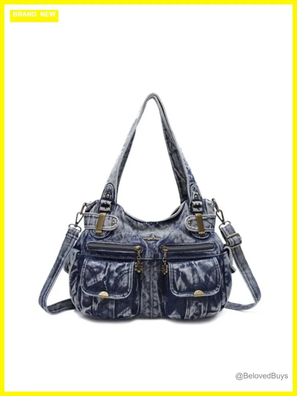 Washed PU Leather Double Zipper Multi Pocket Hobo Crossbody Bag